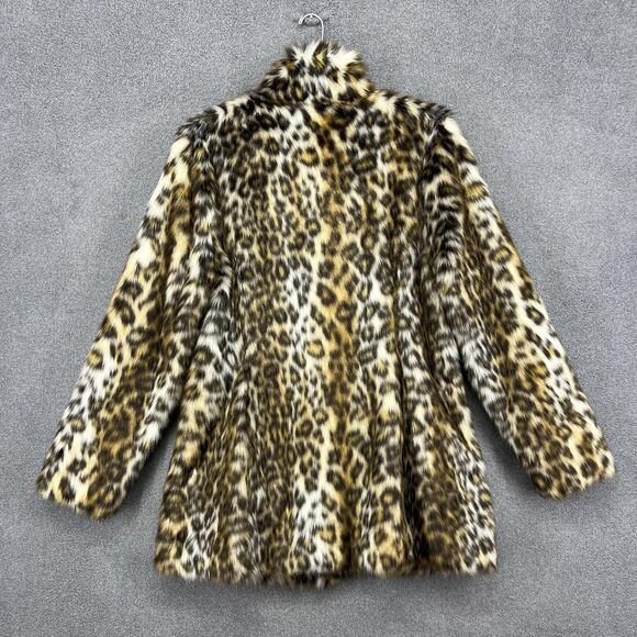 Eliza J Coat Womens Large Brown Faux Fur Animal Print Snap Mid Length Jacket - Picture 14 of 16